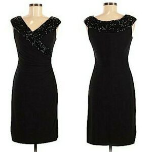 Vtg Cocktail Beaded Shawl Sleeveless Tea Length Bodycon Ralph Lauren Black‎ Sz 6